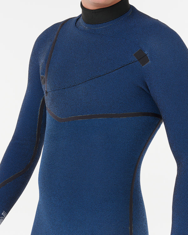 Blue wetsuit with black accents on a white background